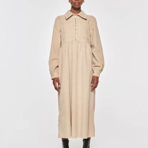 Aligne Corduroy Long Sleeve Beige Dress